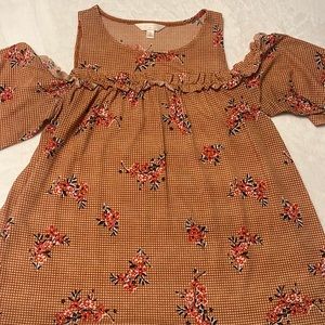 Brown checkered blouse with floral print size small